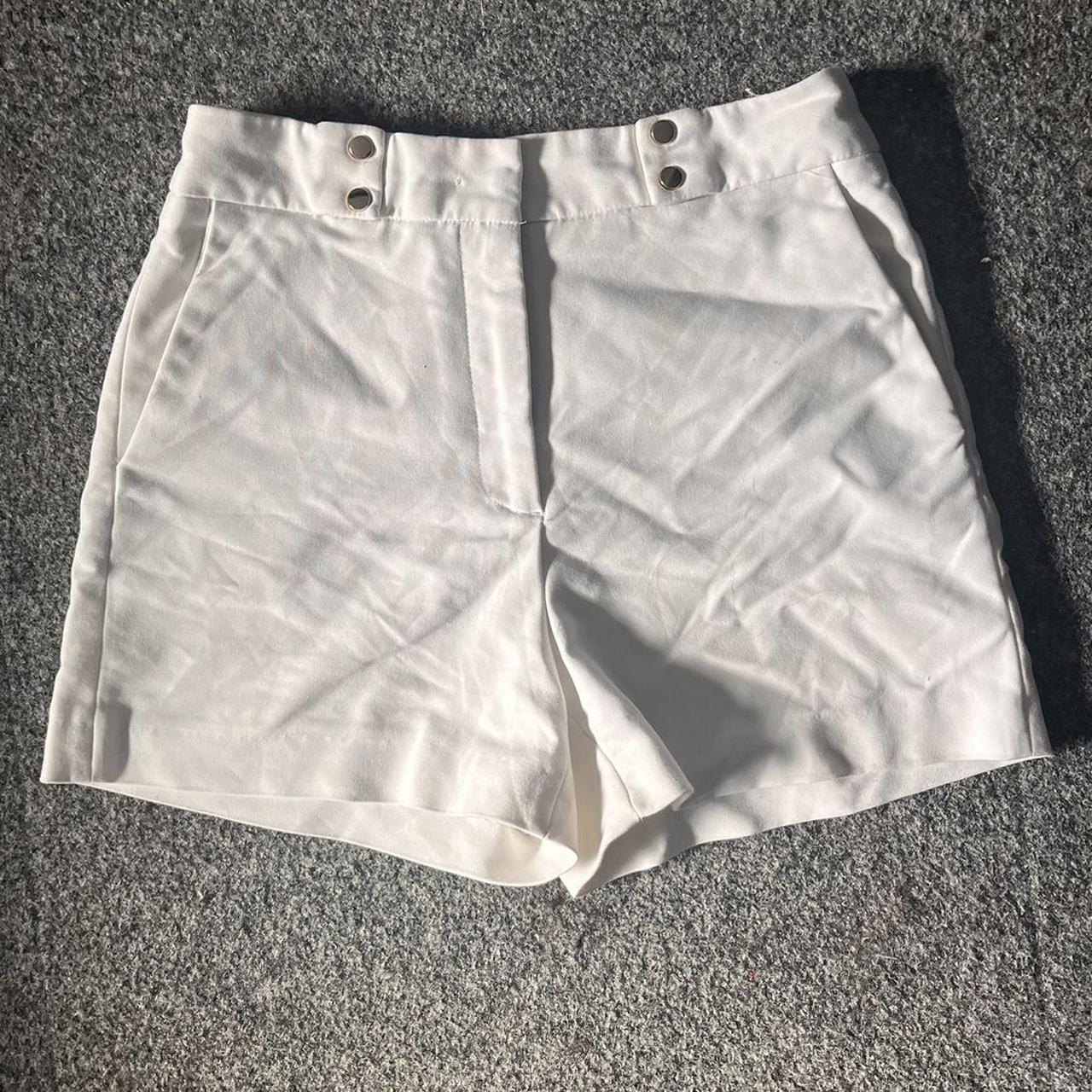 high waisted white shorts with gold details brand:... - Depop