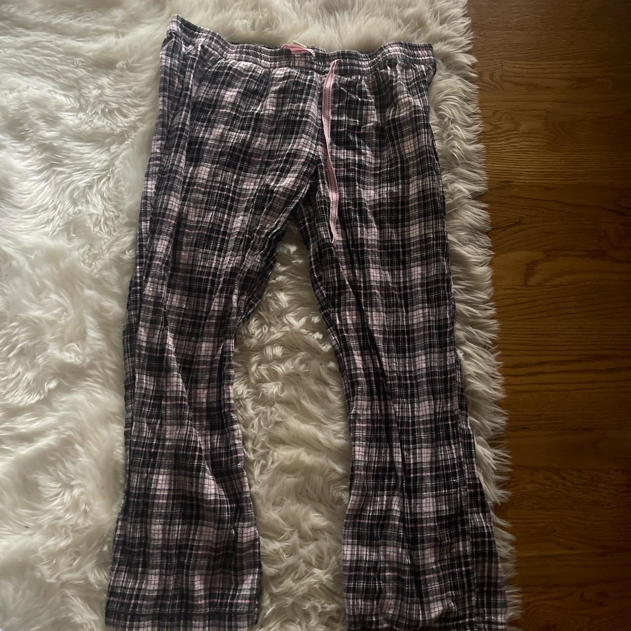 faded glory pajama pants black plaid pink and white... - Depop