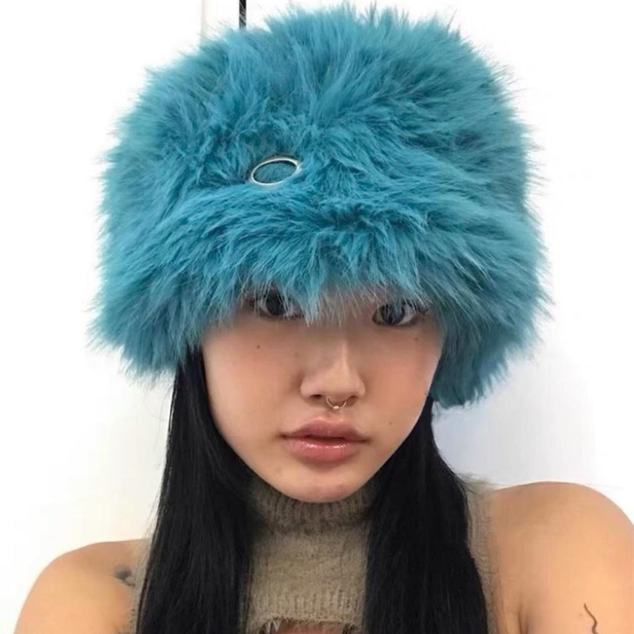 Blue furry beanie Y2K New never worn - Depop