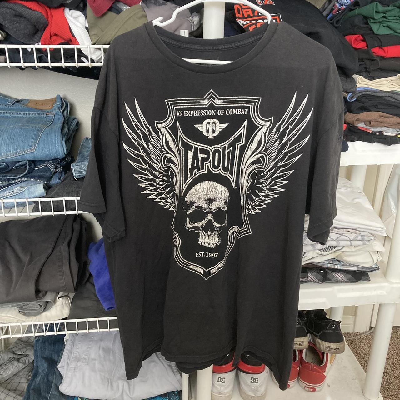 Crazy rare vintage distressed winged skull tapout... - Depop