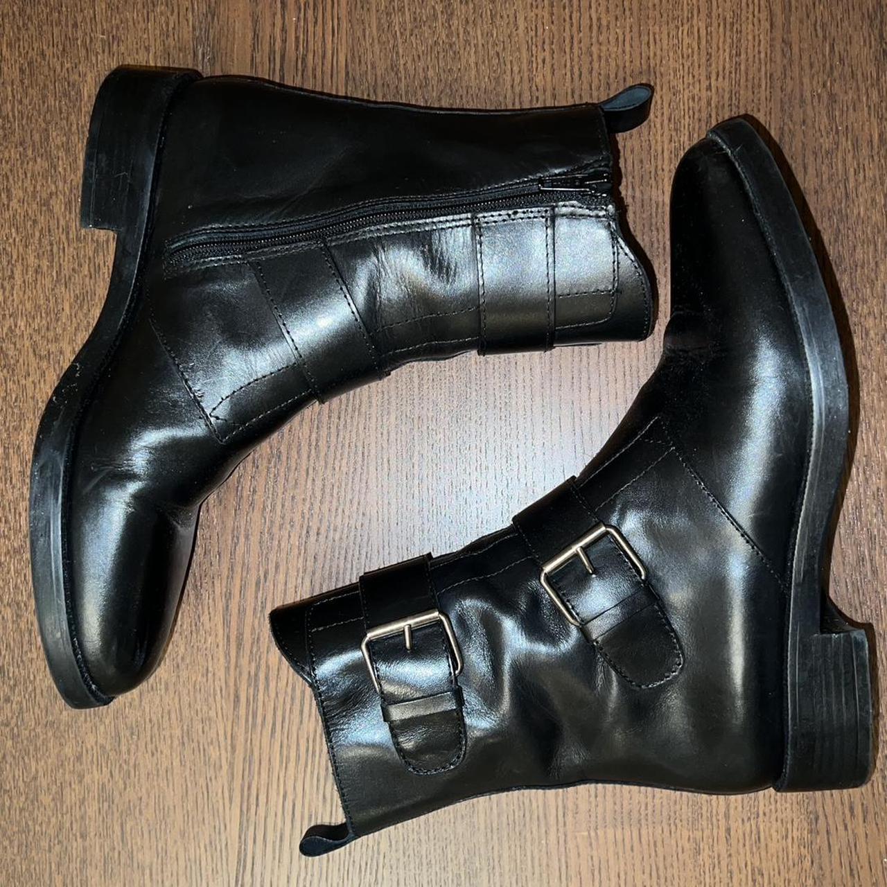 Black leather made in Italy biker boot! Wore them... - Depop