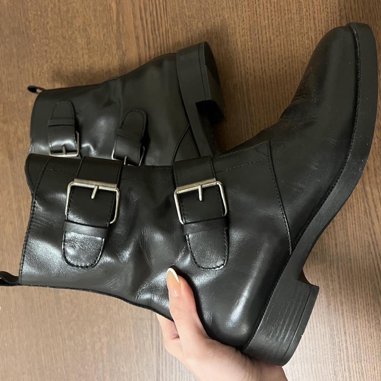 Black leather made in Italy biker boot! Wore them... - Depop