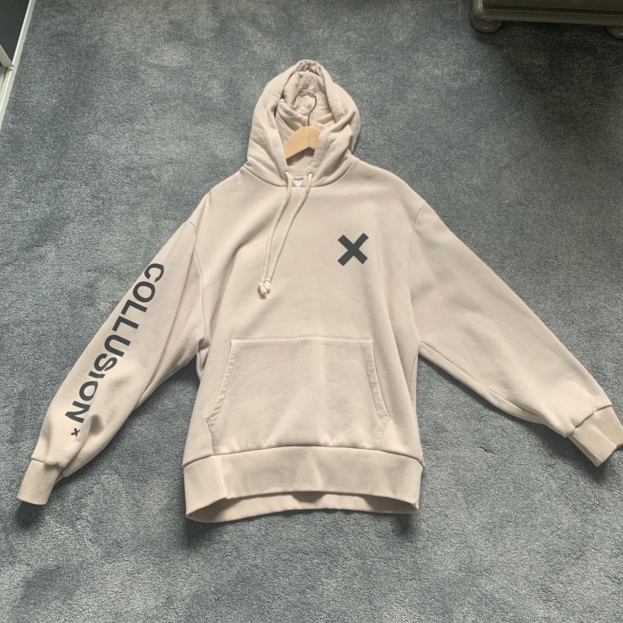 Cream and black Collusion hoodie - Depop