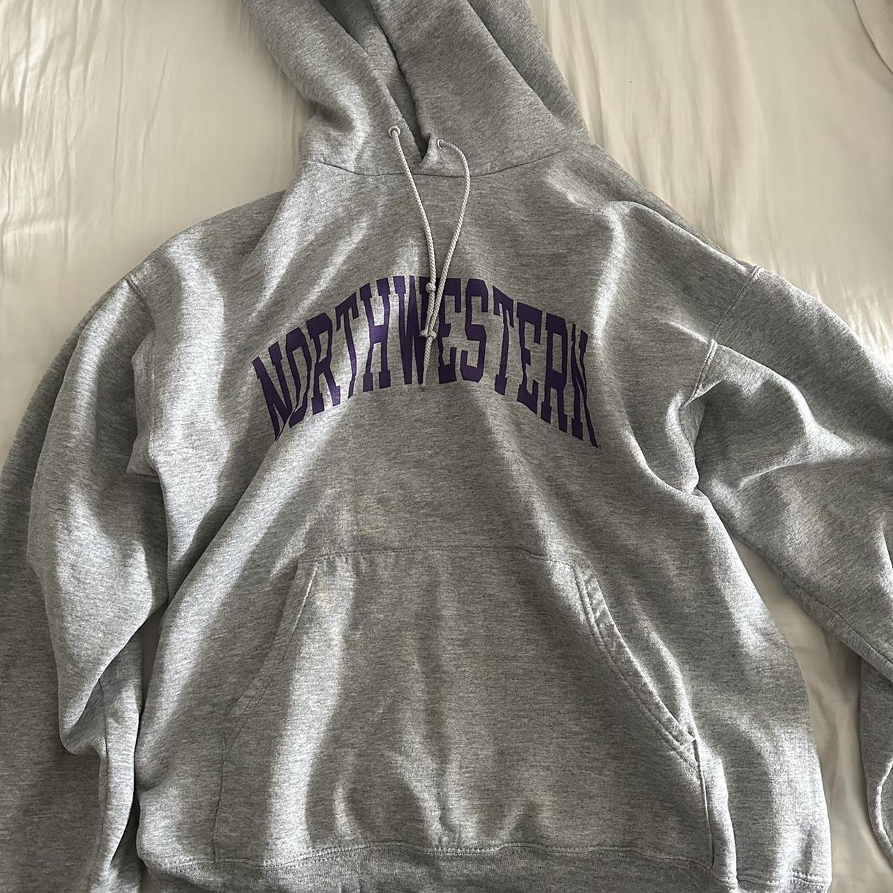 Champion NorthWestern gray grey hoodie size... - Depop