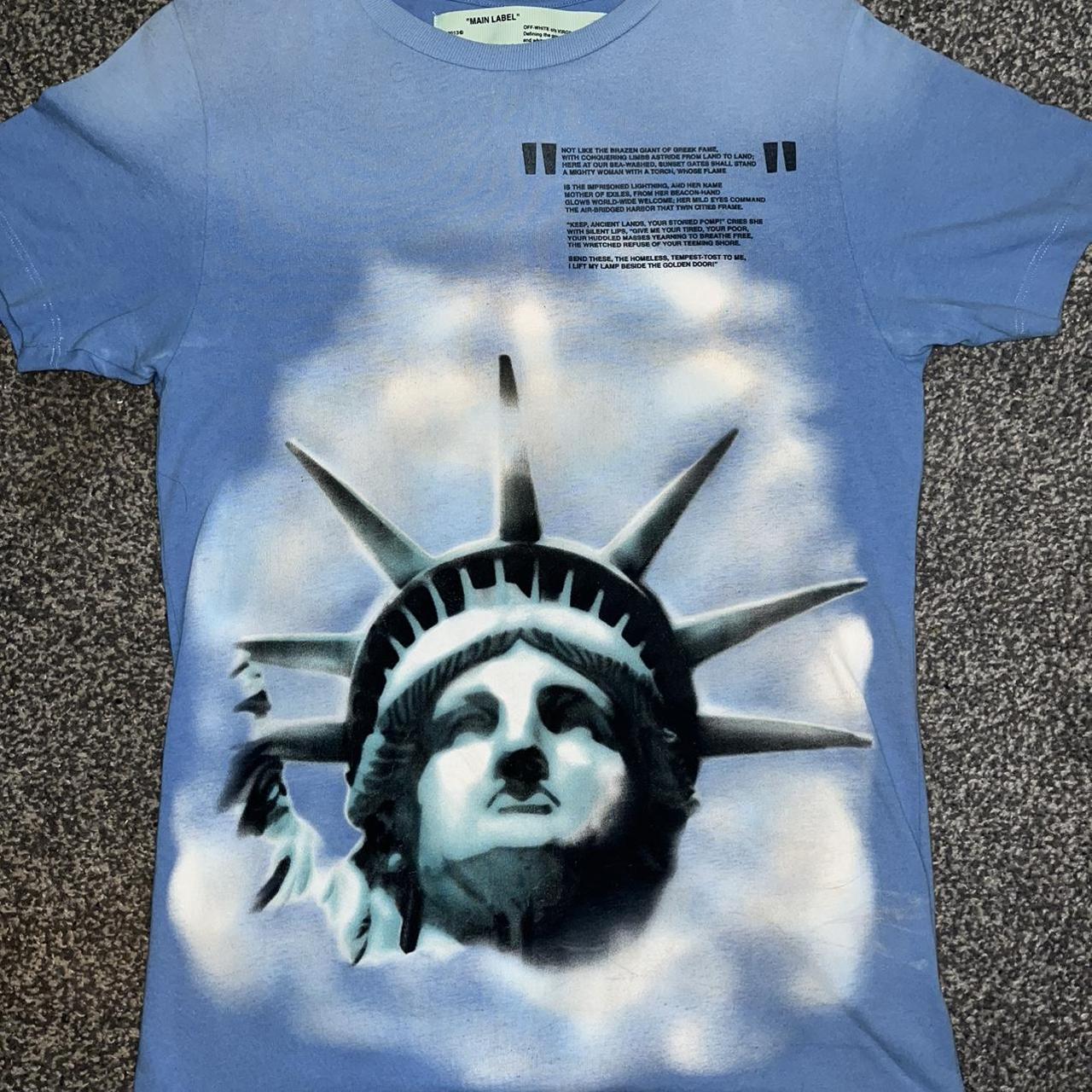 Liberty Blue Off White T Shirt OFF WHITE T-SHIRT, 'State Of Liberty',