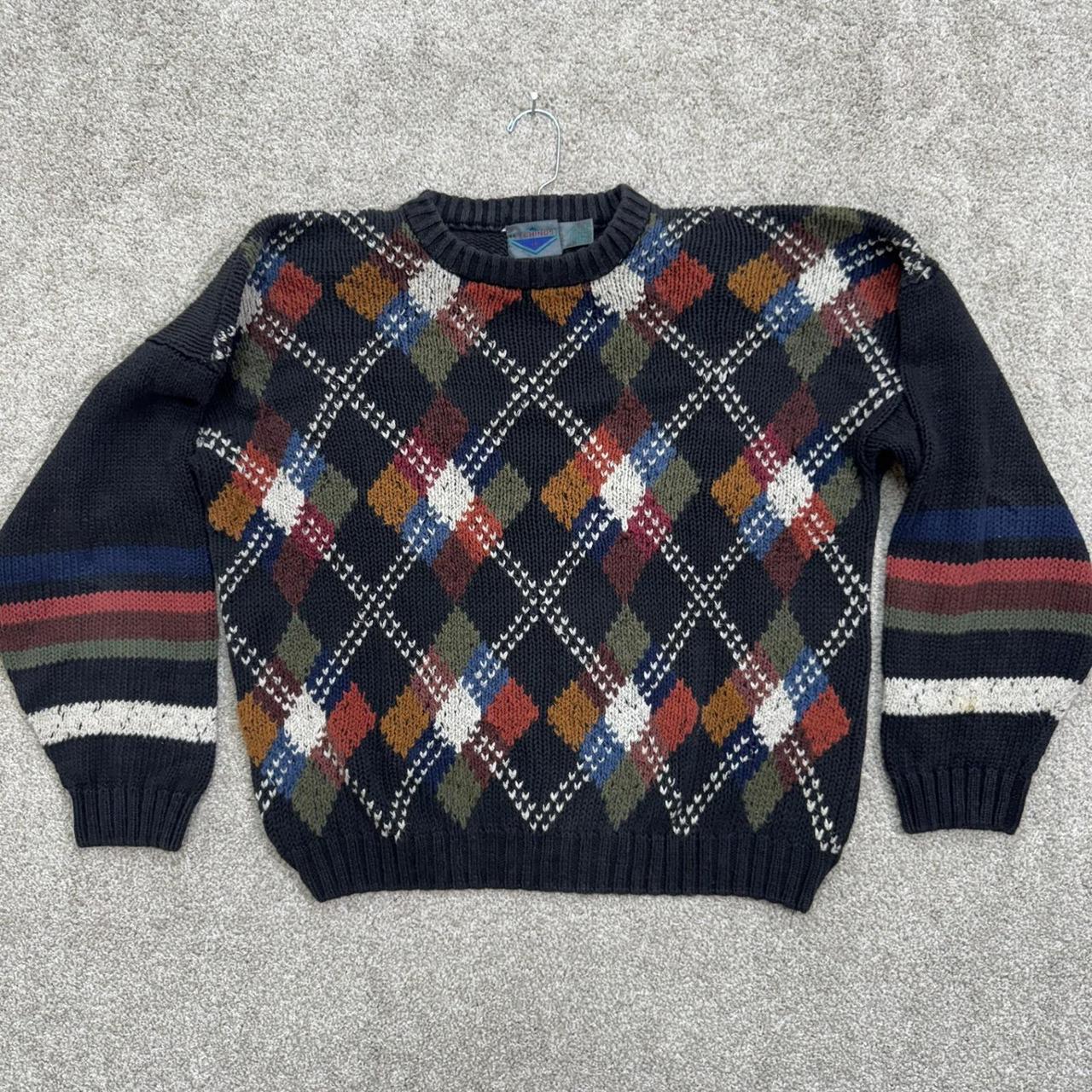 Vintage Men's Sweater - Black/Multi - L – Etching… - image 1