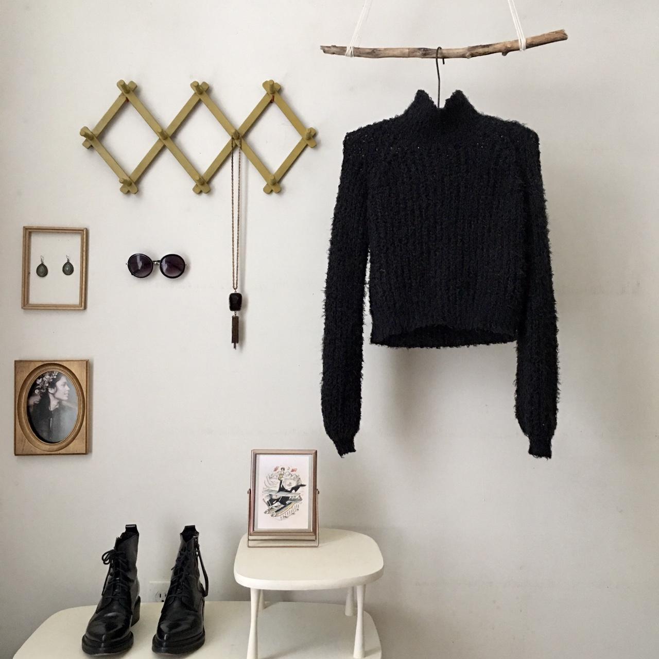 Kendall Kylie black fuzzy mock turtleneck sweater. Depop