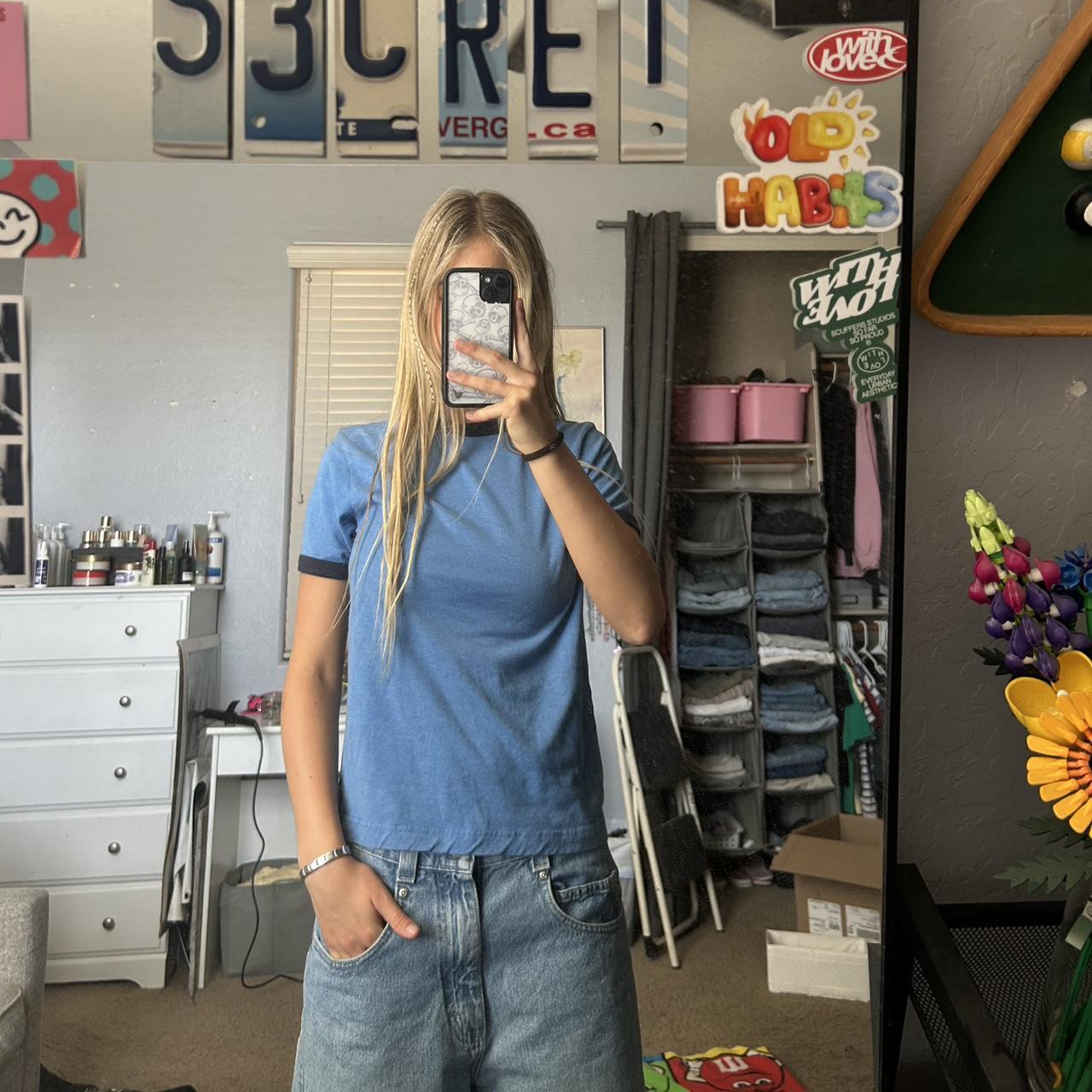 Cute essential dark and light blue old navy ringer tee | Depop