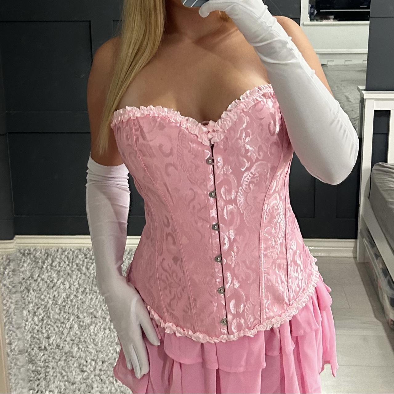 Pink lace up corset top. Perfect for... Depop