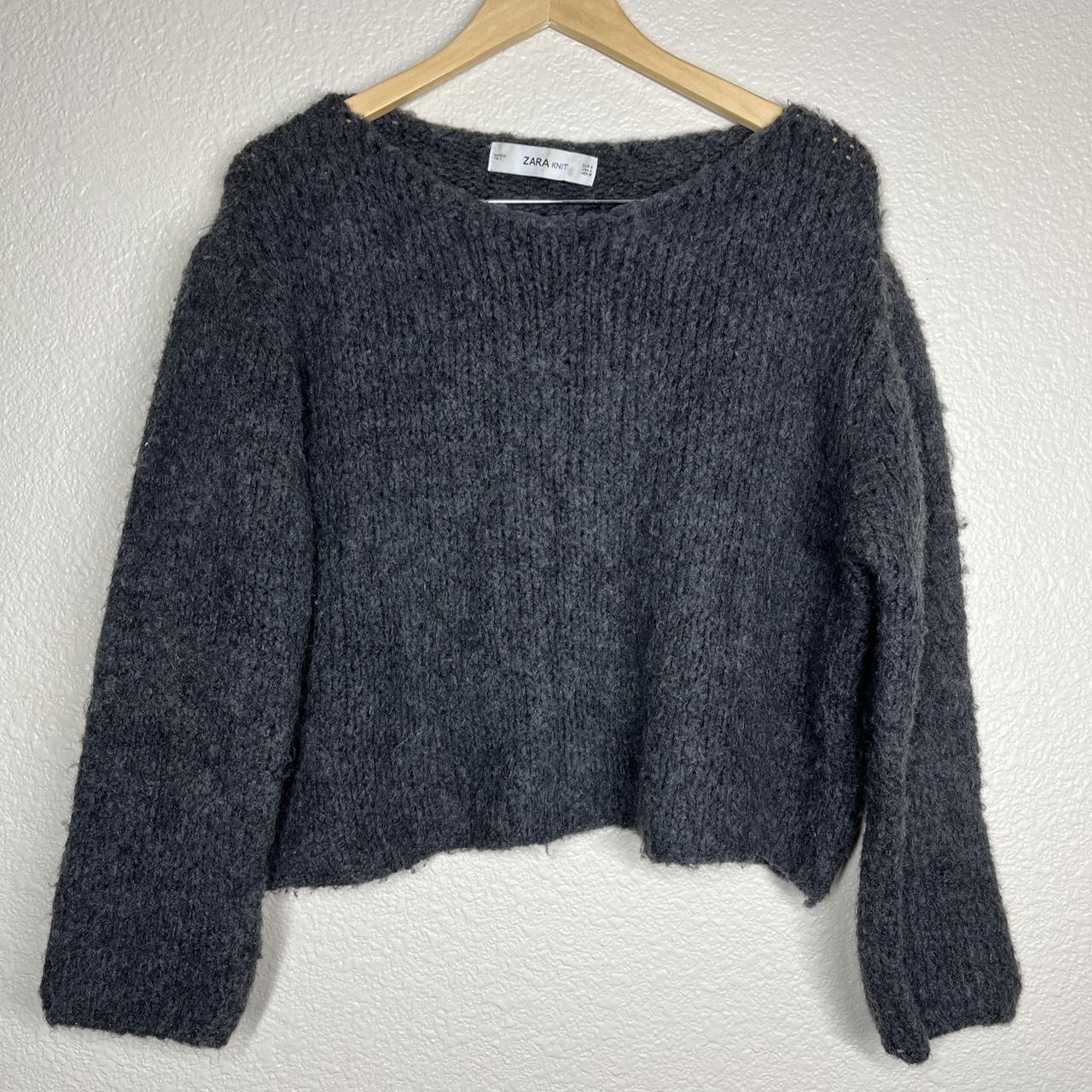 Zara Sweater Cropped Oversized Knit Grey Women’s... - Depop