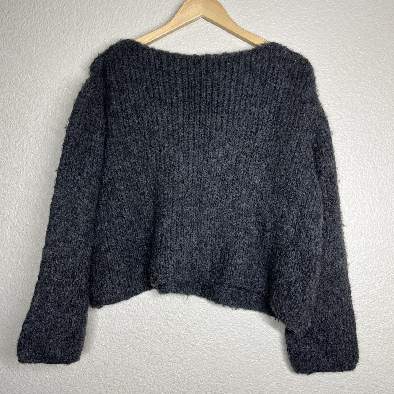 Zara Sweater Cropped Oversized Knit Grey Women’s... - Depop