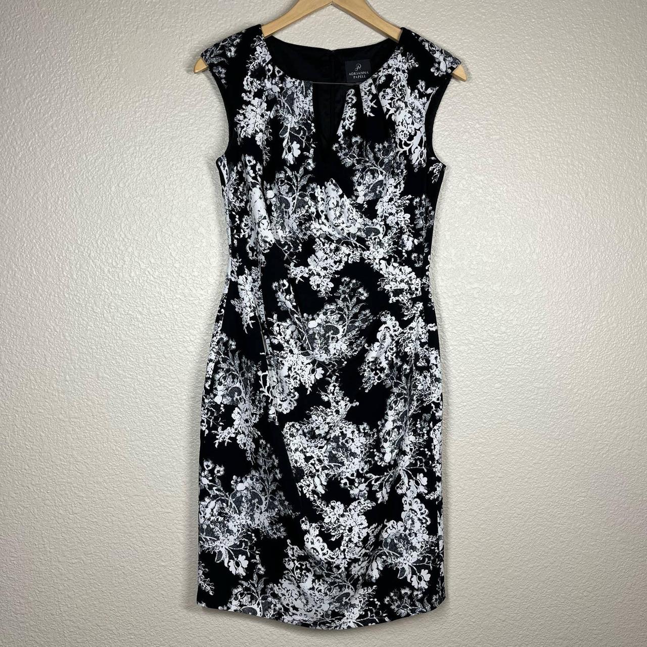 Adrianna Papell Shift Dress Black White Floral Depop