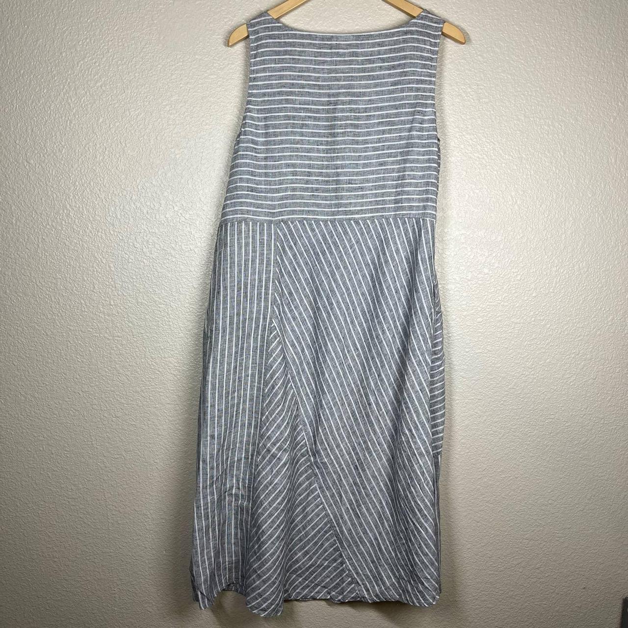 J Jill Midi Dress Linen Grey/White Stripe Women’s... - Depop