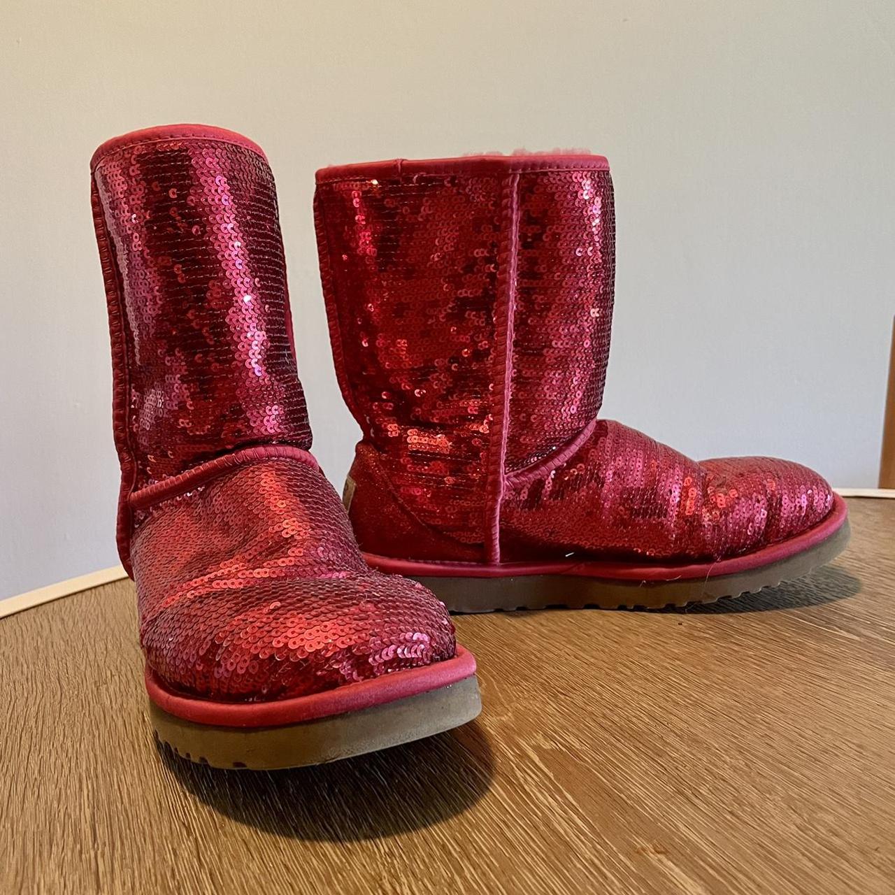 Festive red sequined Uggs. GREAT shape Worn 6