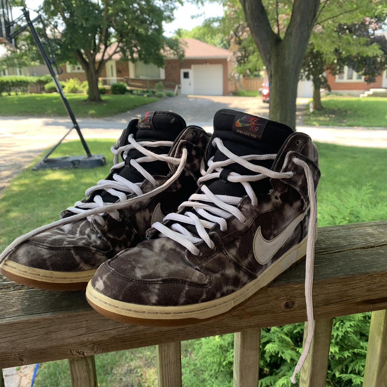 Nike SB Dunk High brown and white tie dye trainers