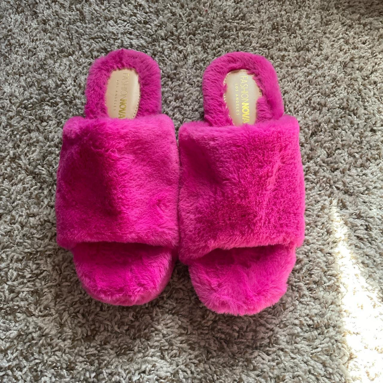 Fashion nova pink fuzzy shoes size 10 Depop