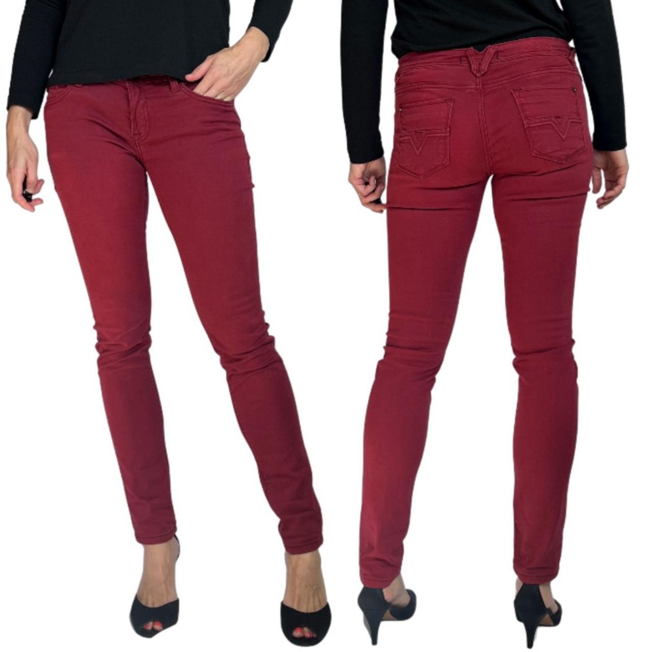 Red very stretchy slim jeans with back pockets
