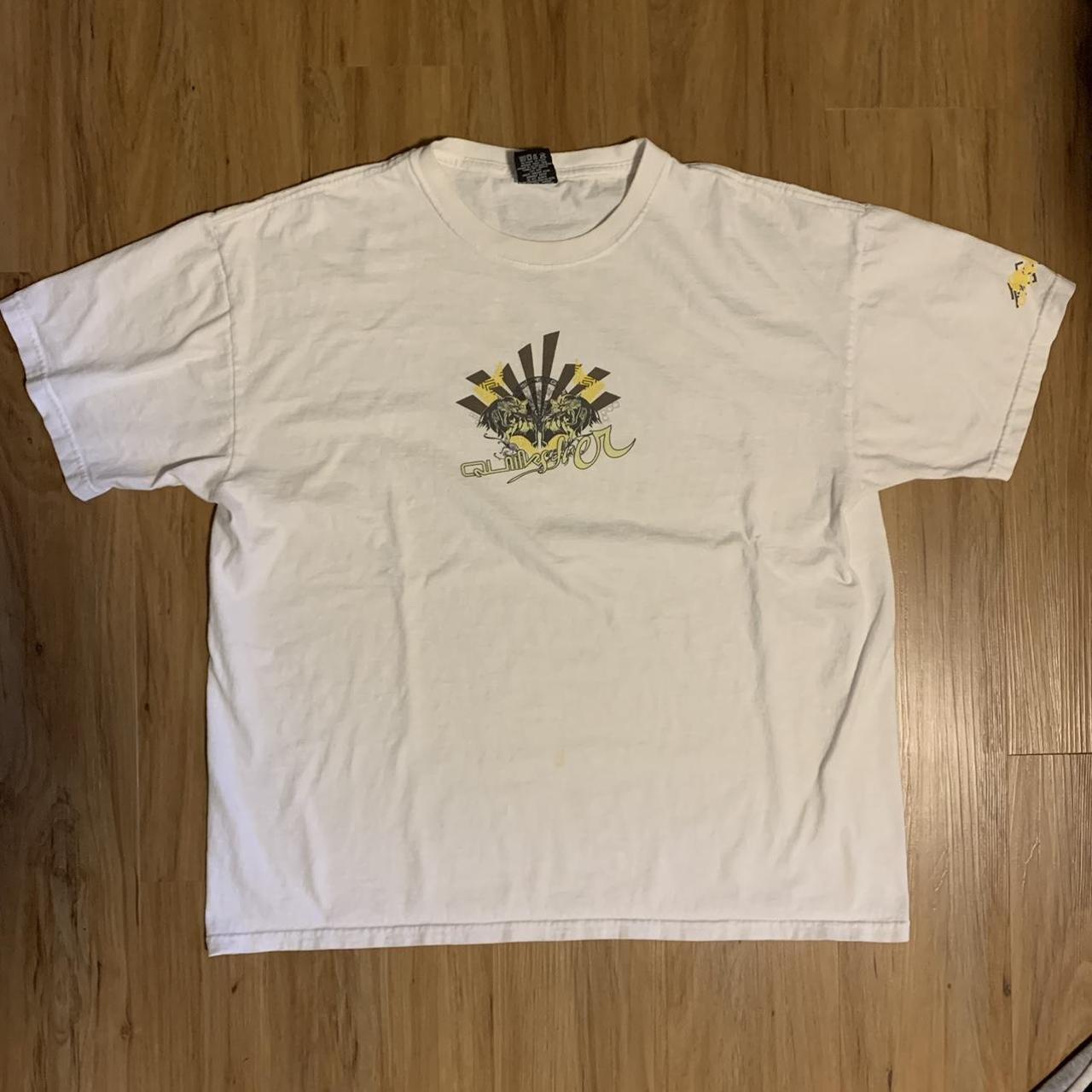 Quiksilver Men's White and Yellow T-shirt | Depop