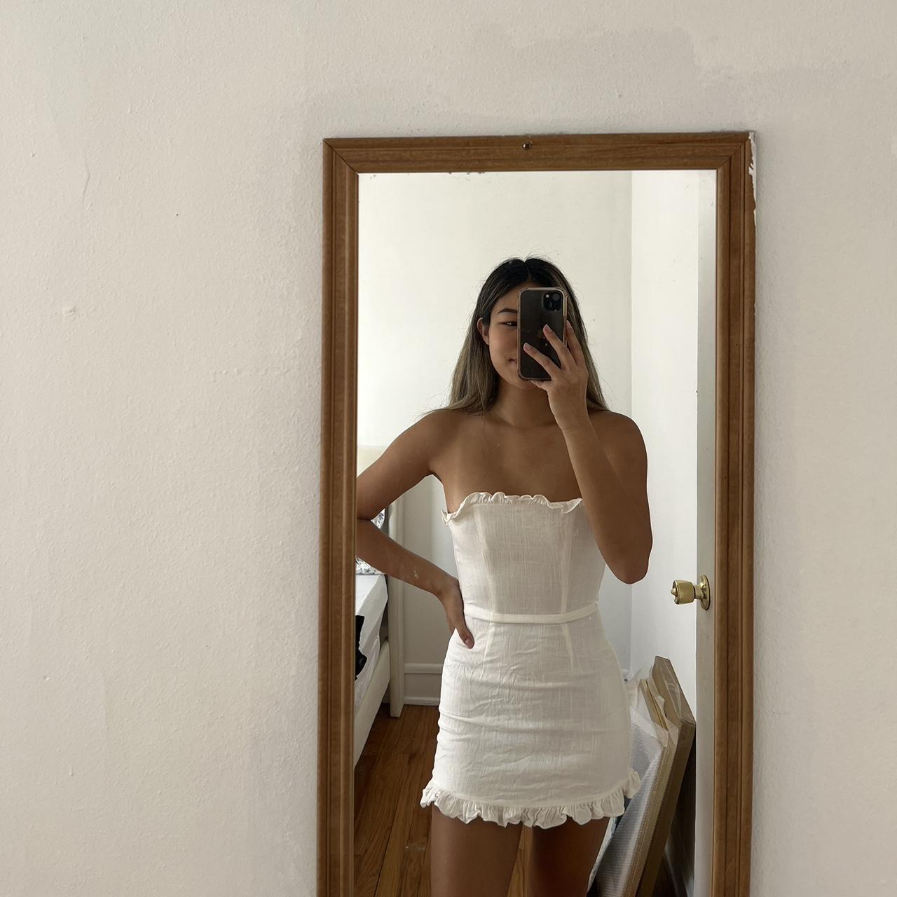 white hello molly ruffled strapless dress this is... Depop