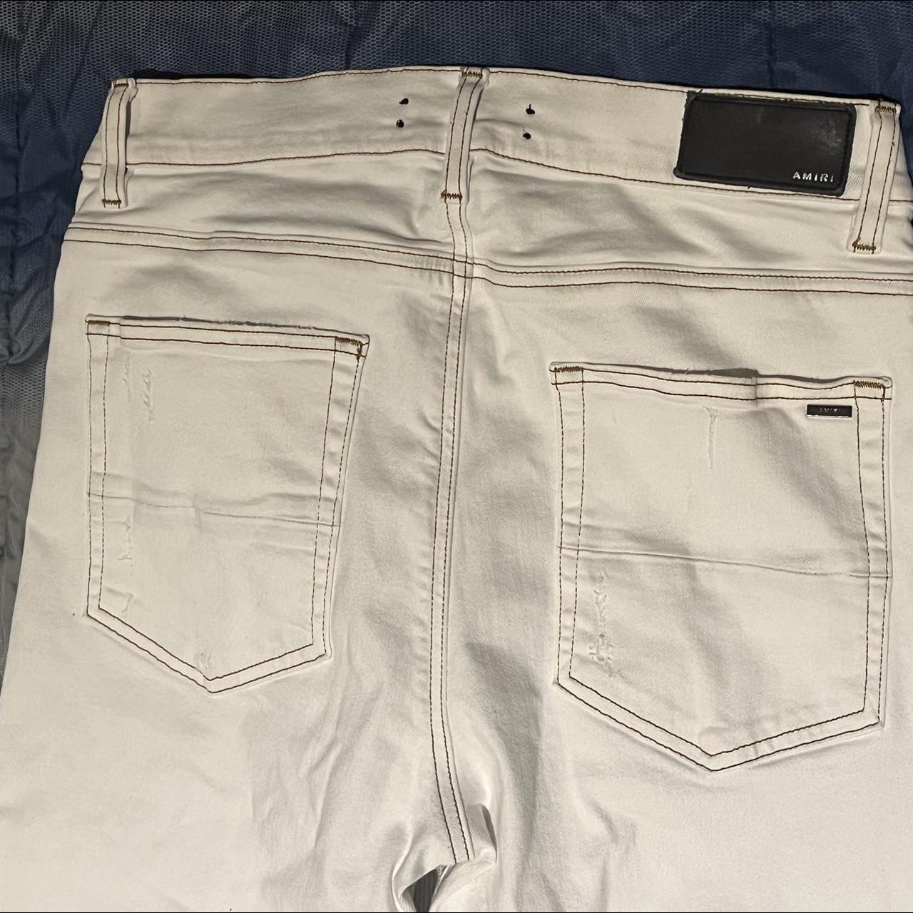 Amiri white designer distressed jeans pants retail... - Depop