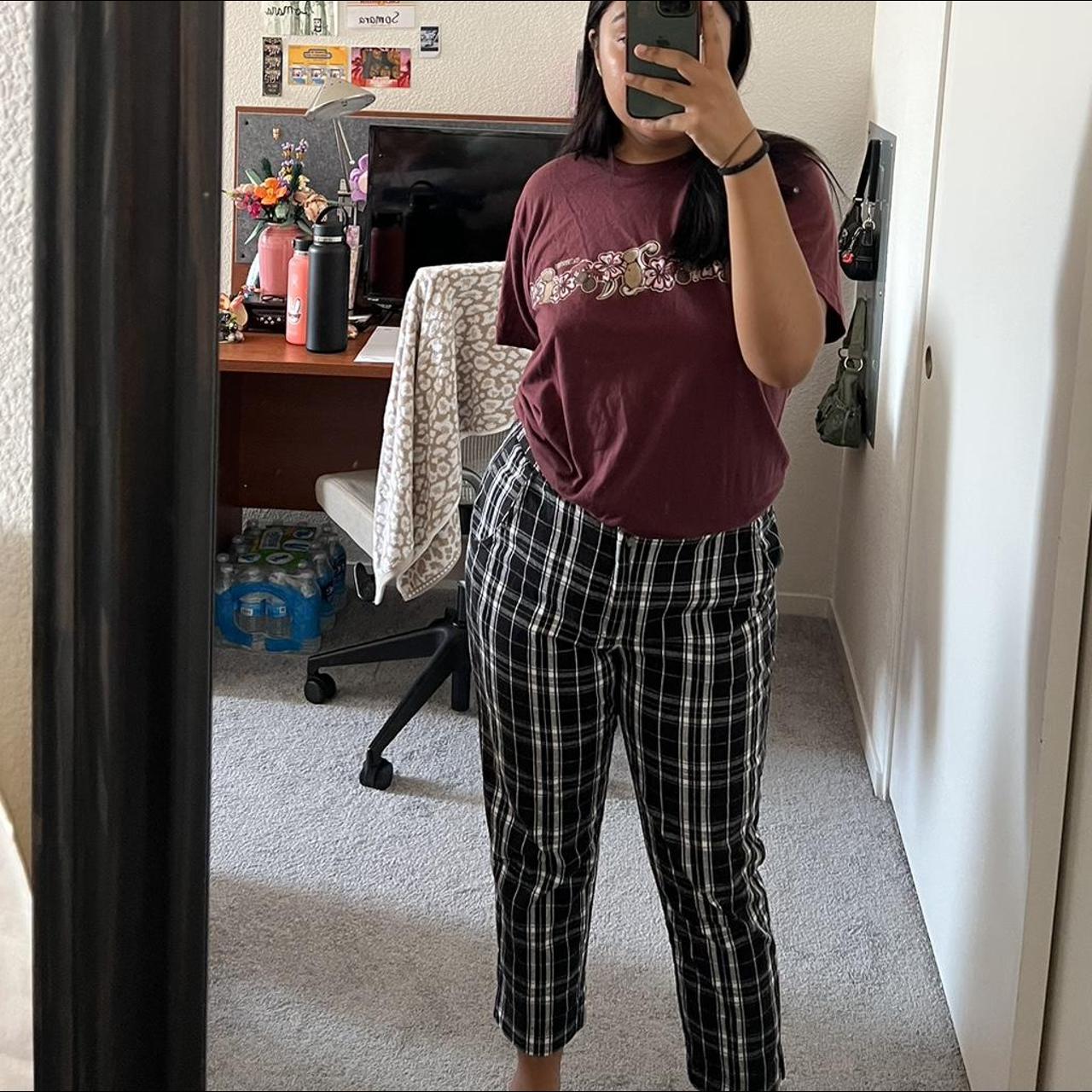 white and grey plaid pajama pants - in perfect - Depop