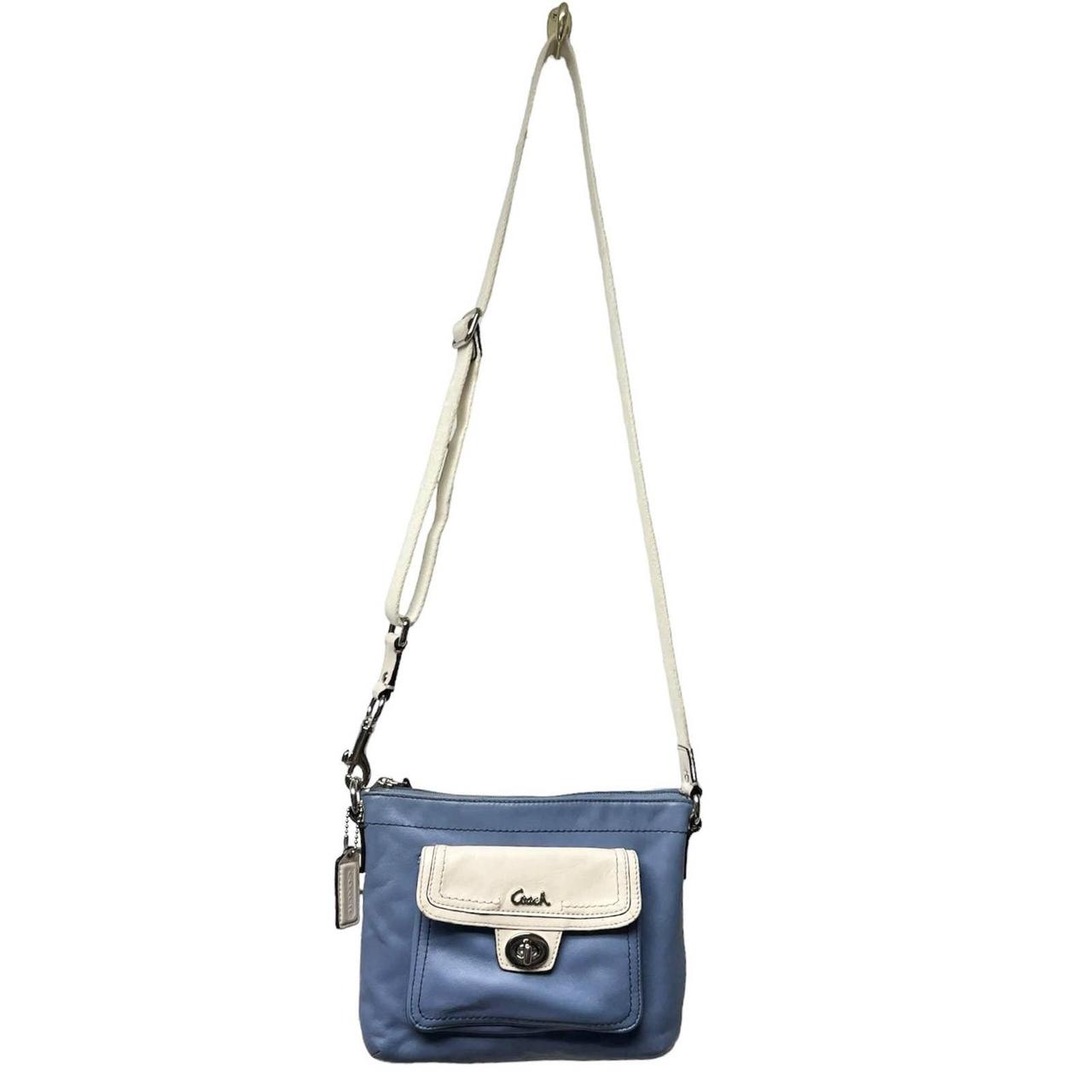 COACH Classic Signature and Leather Cross Body Purse/dark Blue 