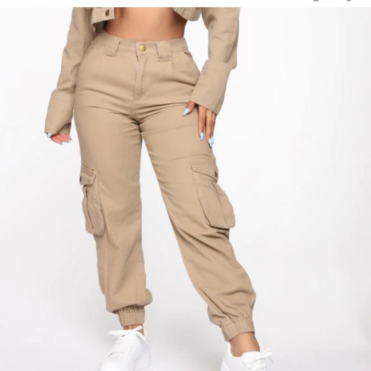 Beige Tan Cargo pants. Super trendy style that will | Depop