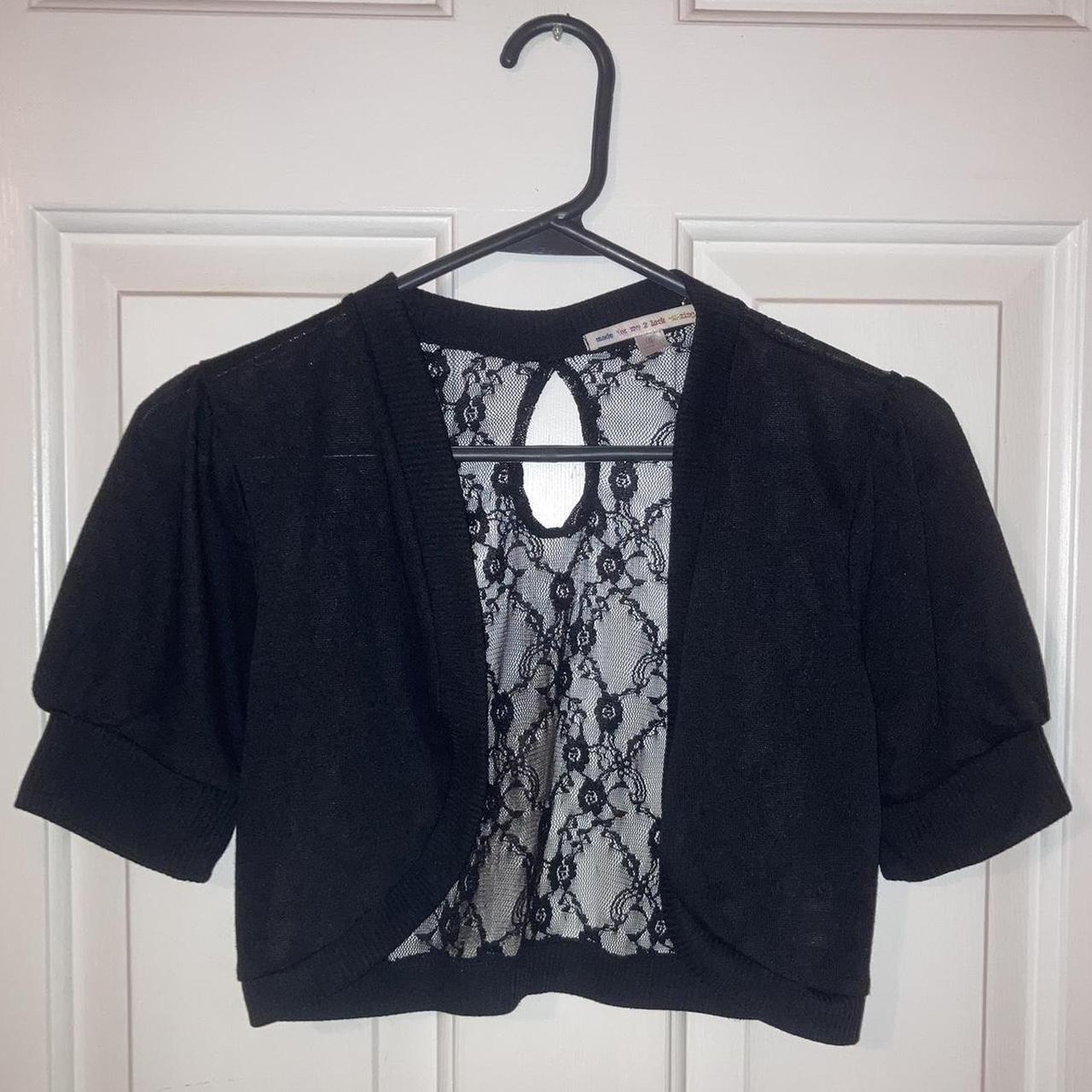 Y2k black lace back cropped cardigan This tiny lil. Depop