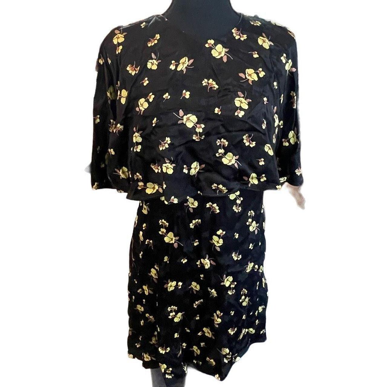 Zara Cape Sleeved Mini Dress Black Yellow Floral Depop