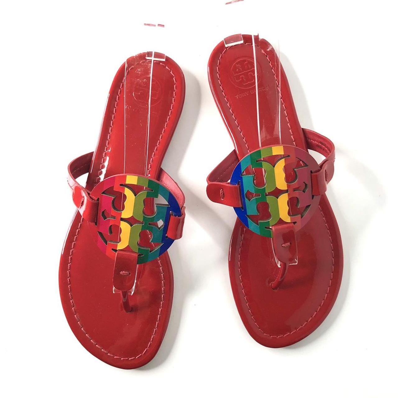 Tory Burch Women's Red and Yellow Sandals | Depop