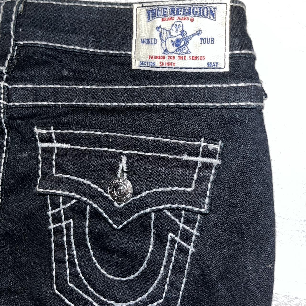 True religion skinny jean white stitch size 28... - Depop