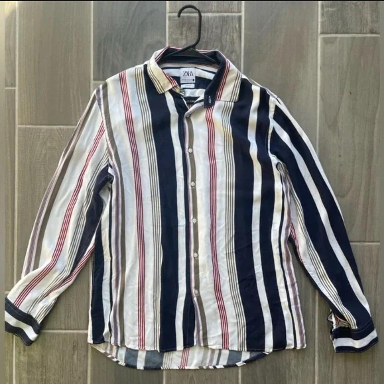 Zara mens button up dress shirt Vertical stripes... - Depop