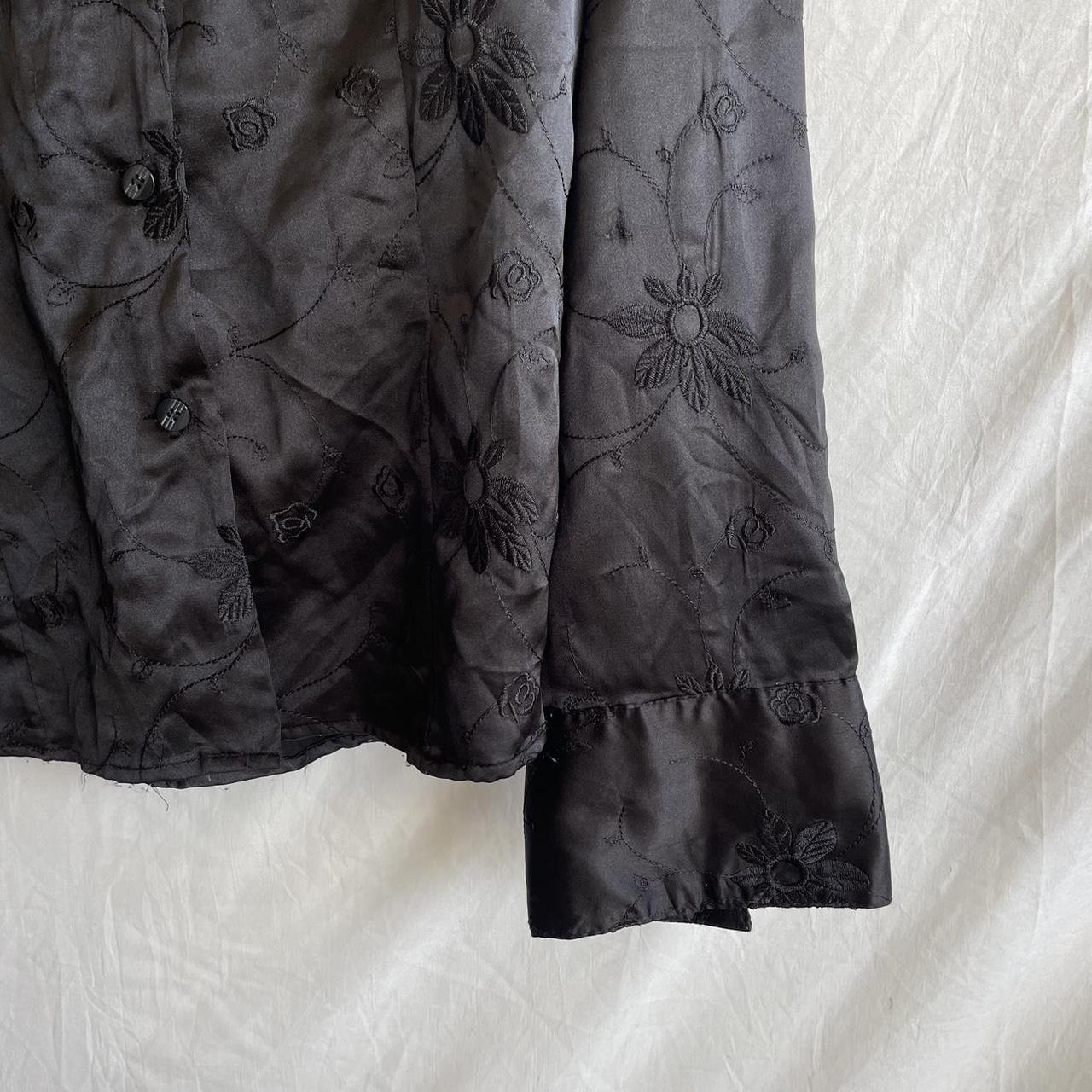 Black Satin Floral Embroidered Blouse Size 2X fits... - Depop