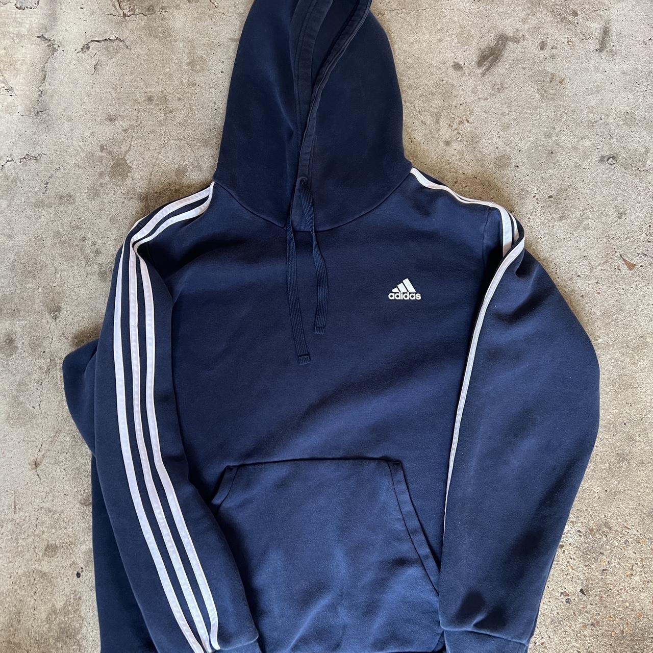 Adidas Men's White and Navy Hoodie | Depop