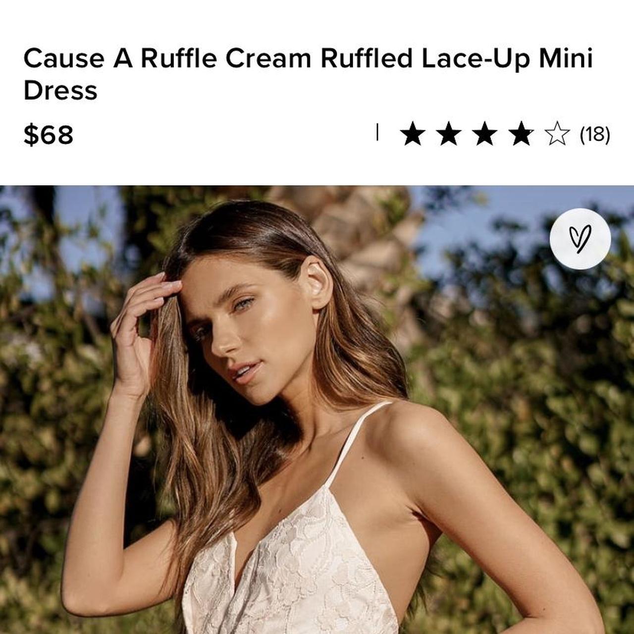 Cause A Ruffle Cream Ruffled Lace-Up Mini Dress