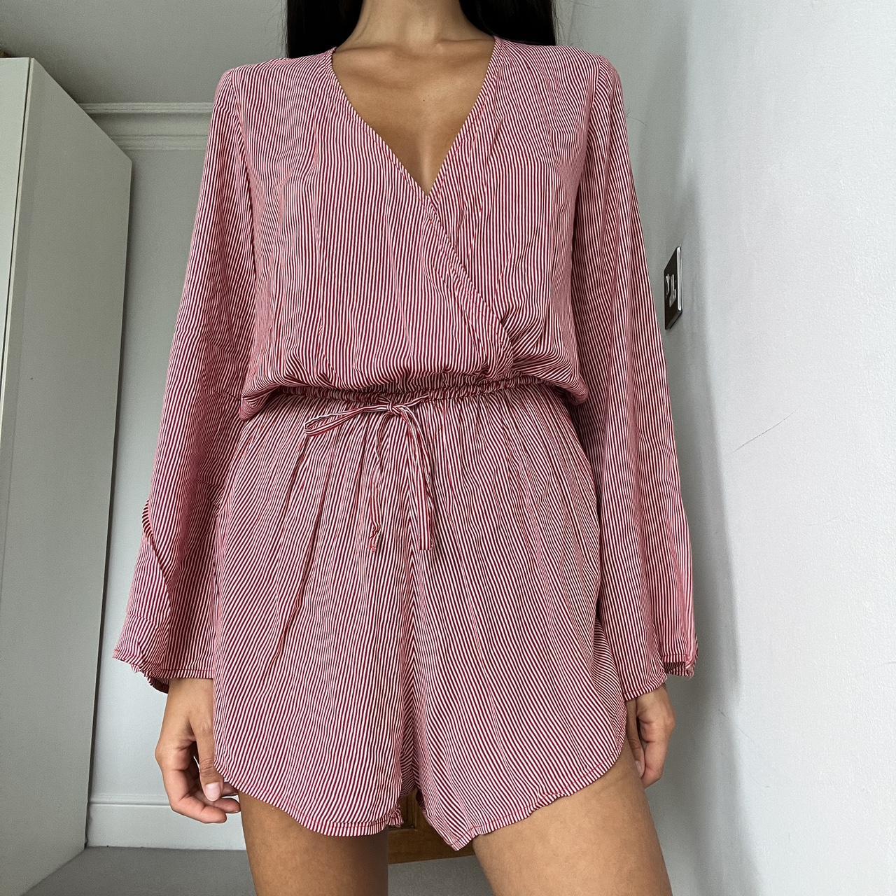 Striped white and red playsuit from LA... - Depop