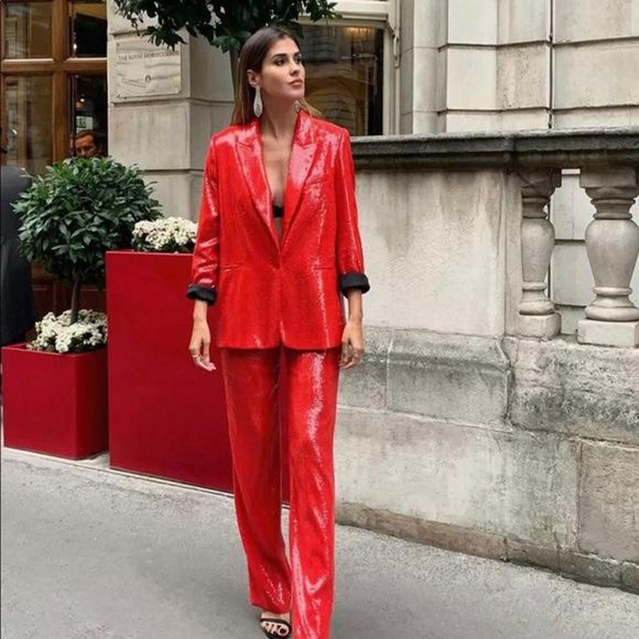 Zara Sequin Suit worn by Claudia Winkleman. Blazer... - Depop