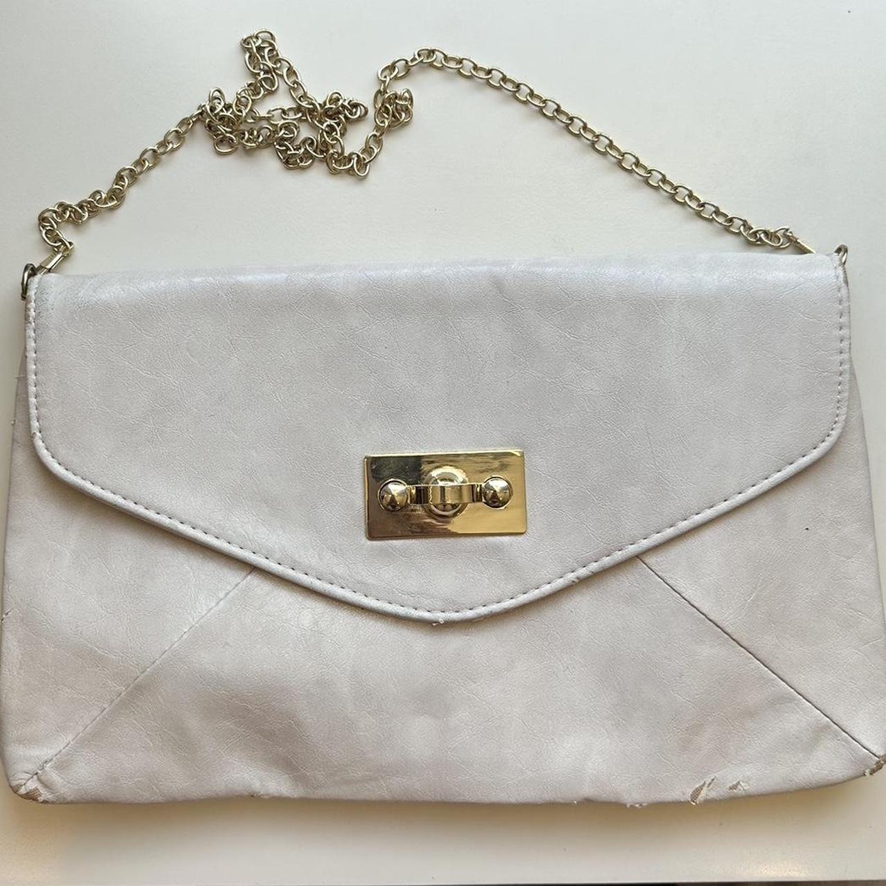 White Leather & Gold Chain Purse Length: 1 Foot long... - Depop