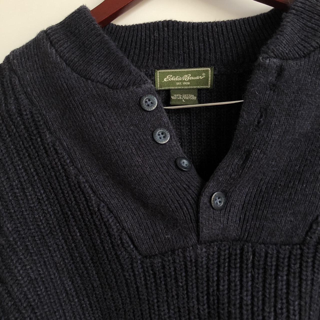 Eddie Bauer 100% cotton knit navy blue fisherman... - Depop