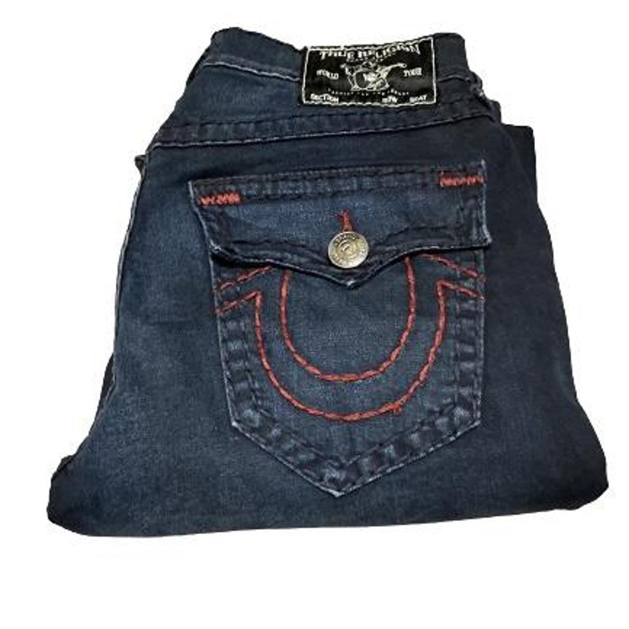 black true religion jeans with red stitching