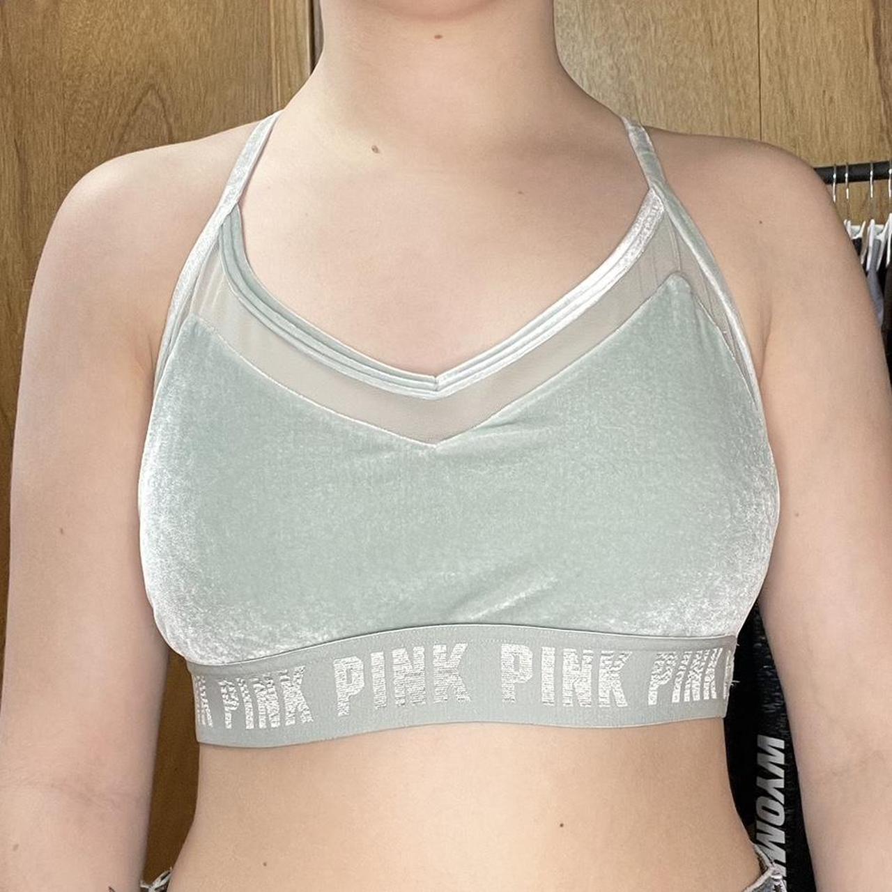 Victoria secret pink green teal and white sports bra - Depop