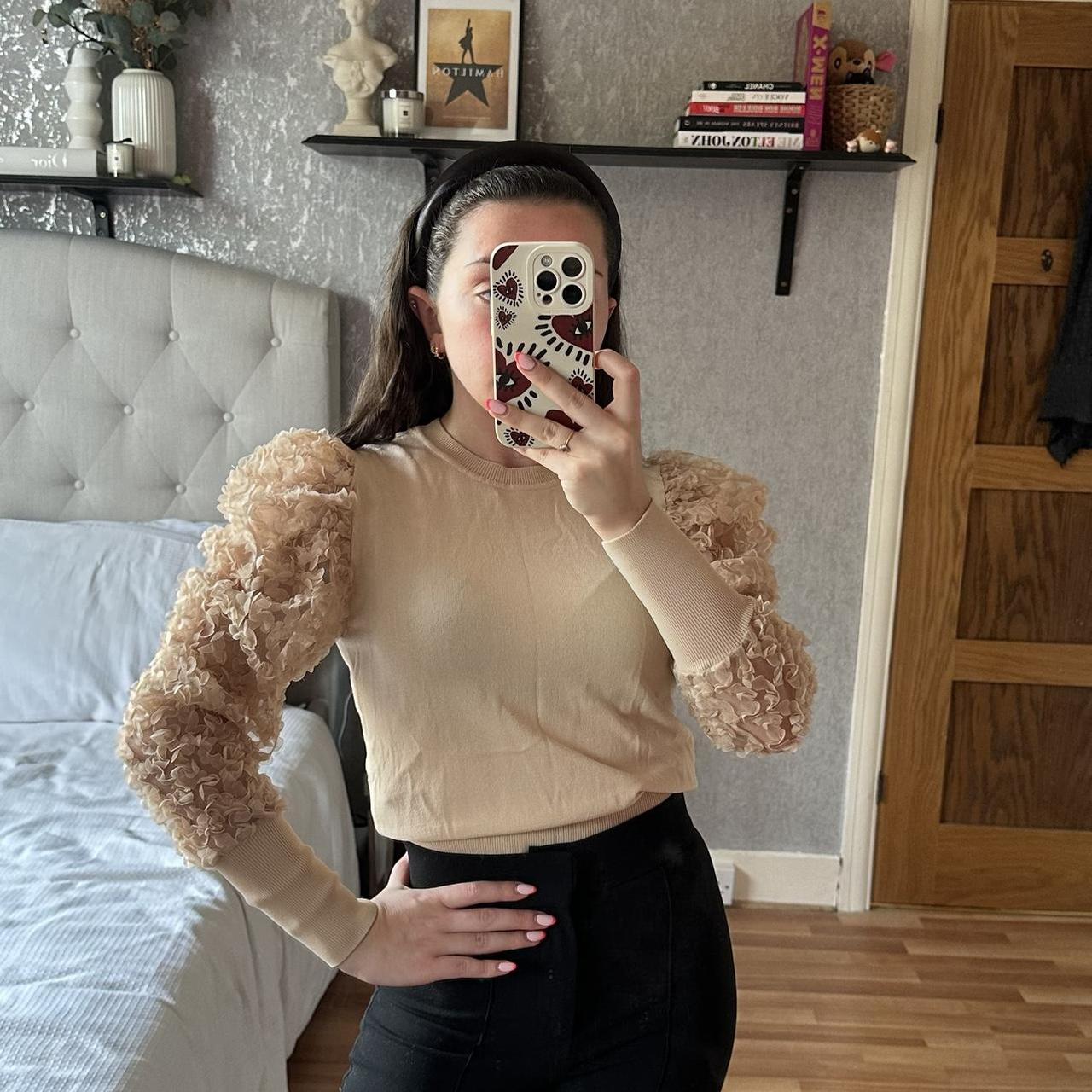 Puff Sleeve Zara Top 🧡Floral organza 🧡Worn... Depop