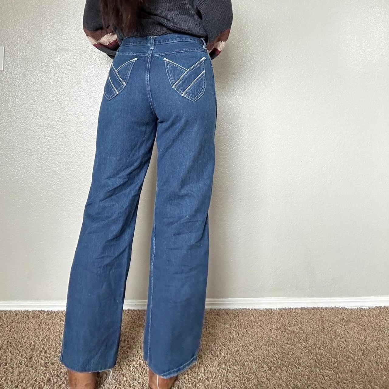 Vintage 1970s dark wash high waisted straight leg... - Depop