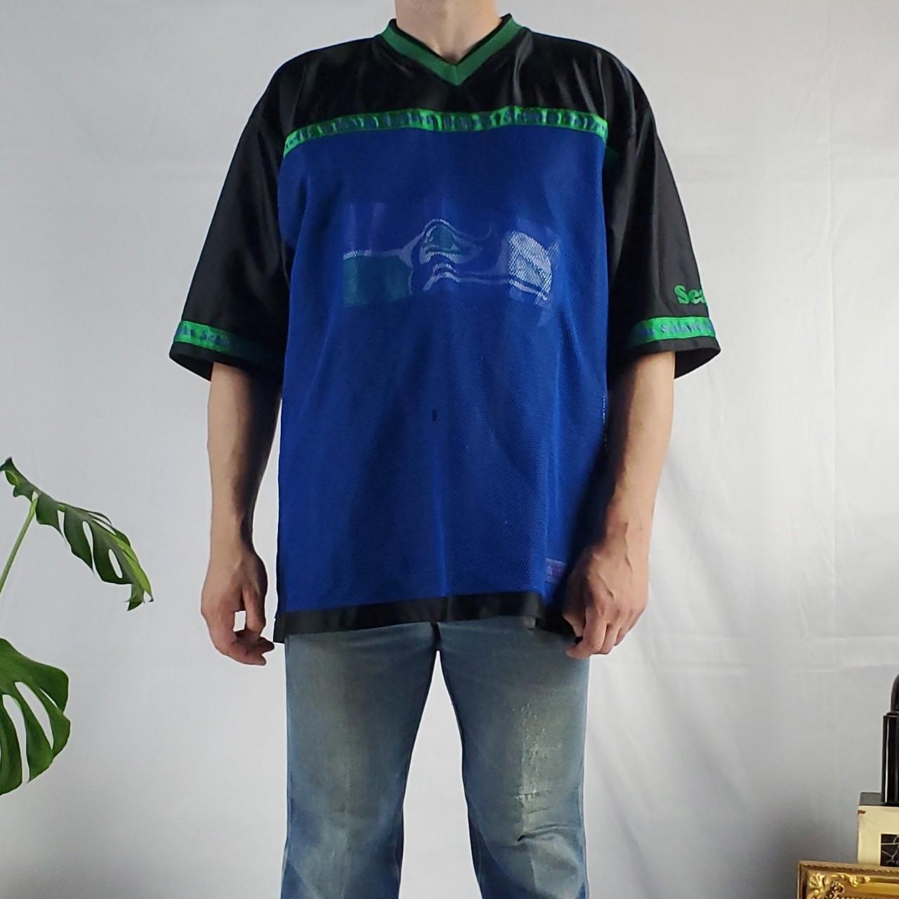 Vintage Seahawks jersey rare mesh and black colorway - Depop