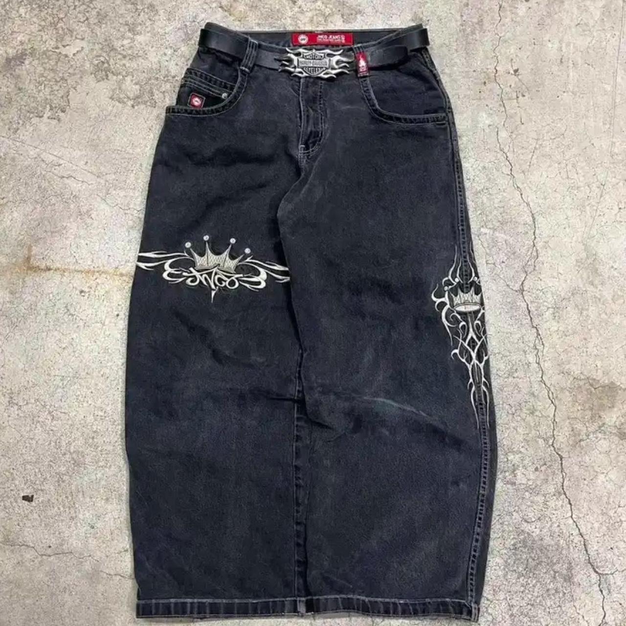 black jnco baggy jeans size 32 WITHOUT BELT grey... - Depop