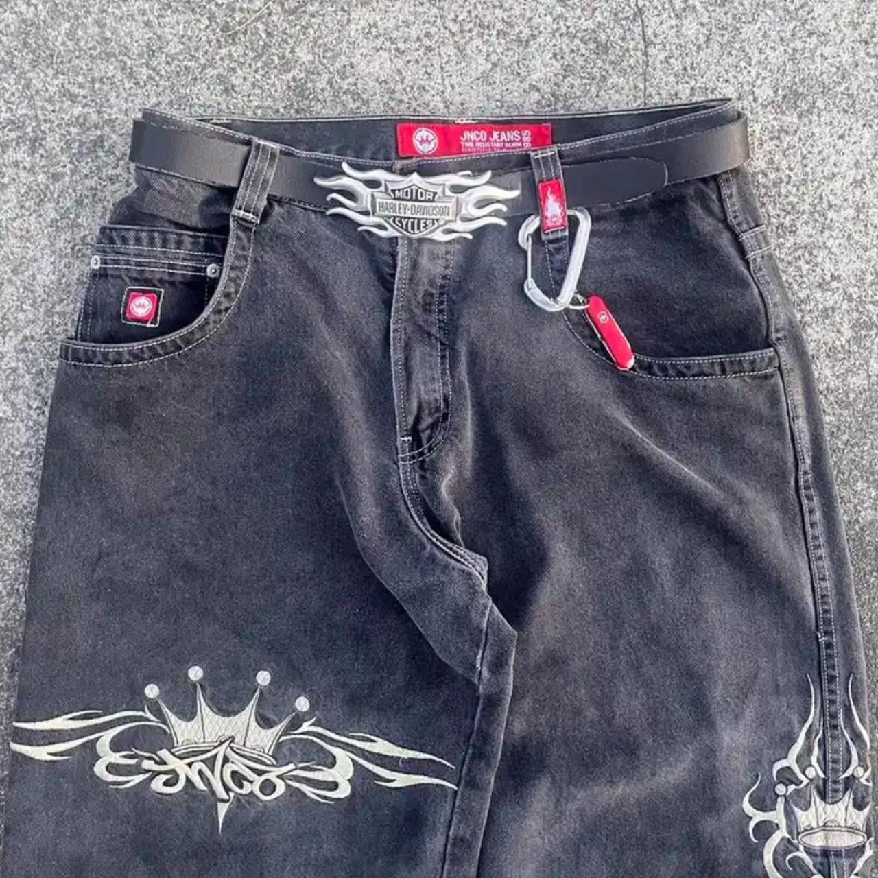 black jnco baggy jeans size 32 WITHOUT BELT grey... - Depop