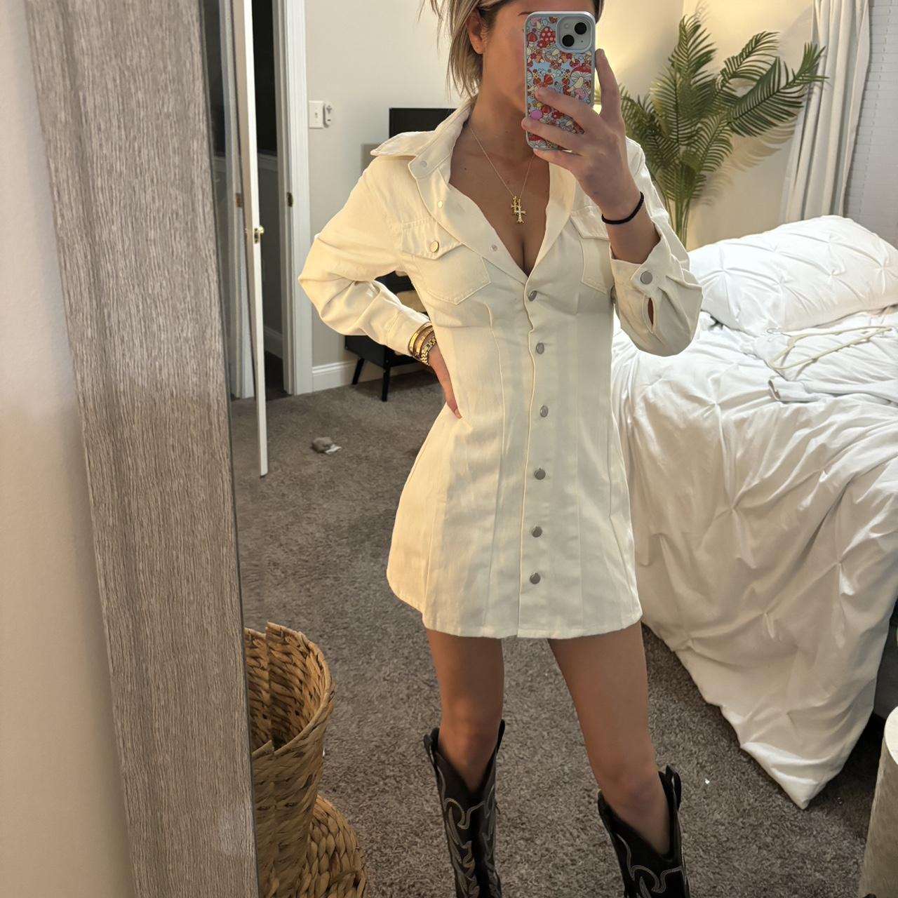 Fashion nova cream denim dress Depop