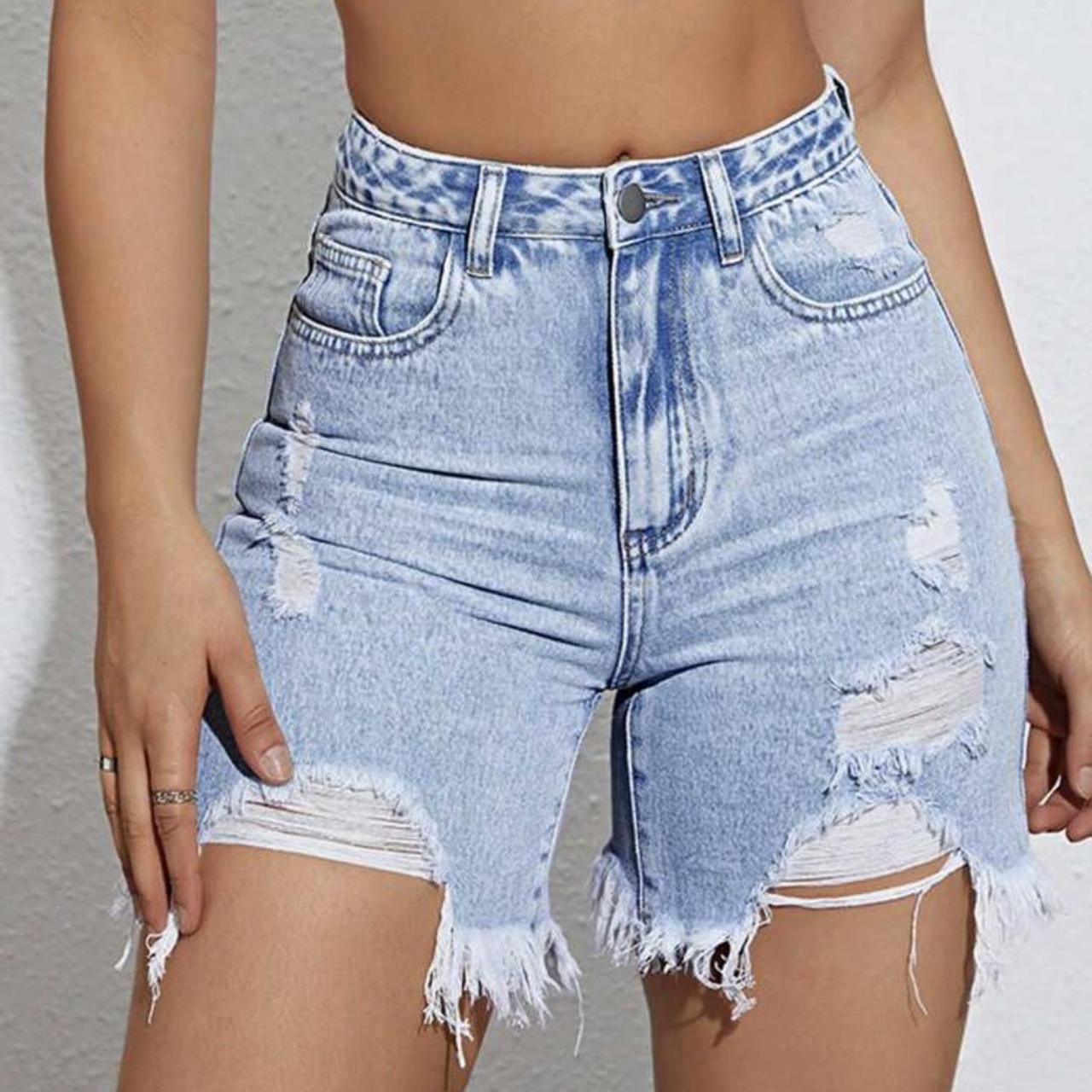 BRAND NEW SHEIN Ripped Raw Hem Denim Shorts - Depop