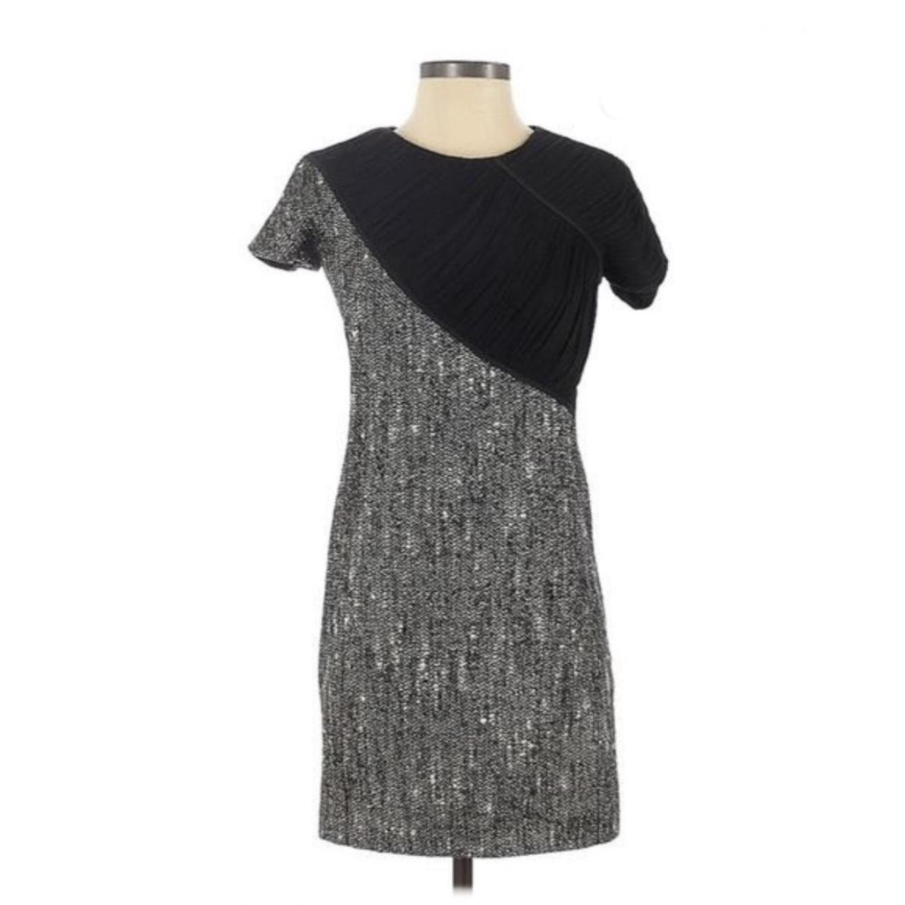 FENDI Black White Tweed and Pleats Sheath Dress