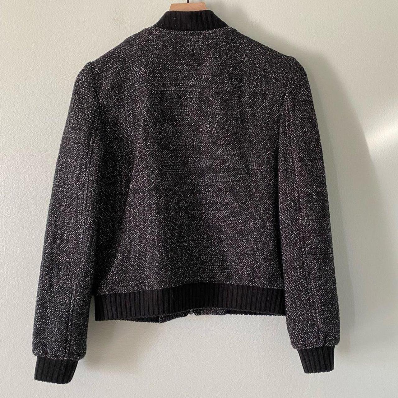 Loft Heathered Knit Bomber Jacket small Black and... - Depop